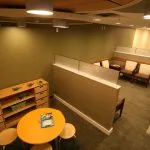 Waiting room view is from the children's area and adult area in background 