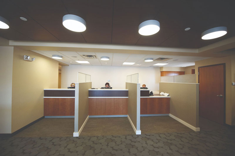 Reception area with caring dental staff