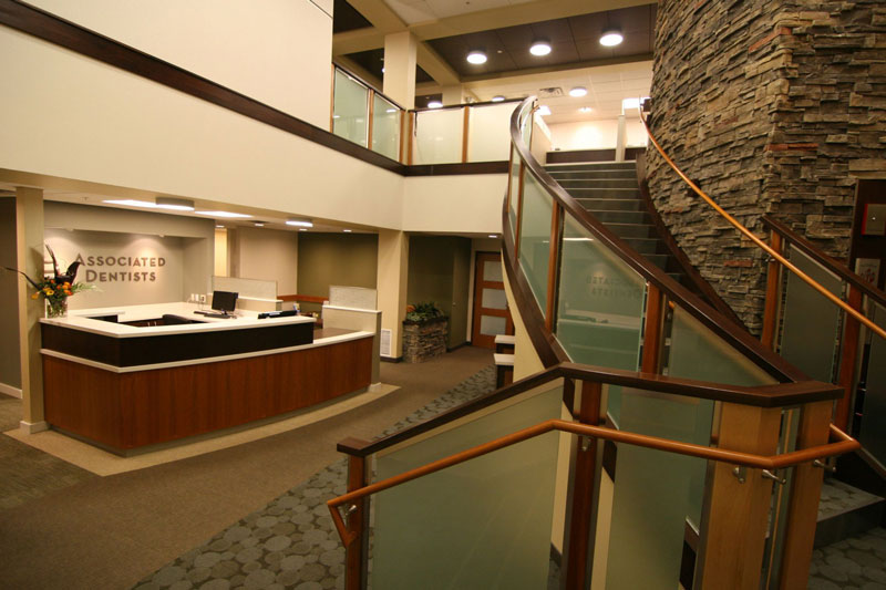 Front desk and stairs to dental exam rooms