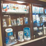 Display of dental products they sell; electric tooth brushes, replacement parts etc.